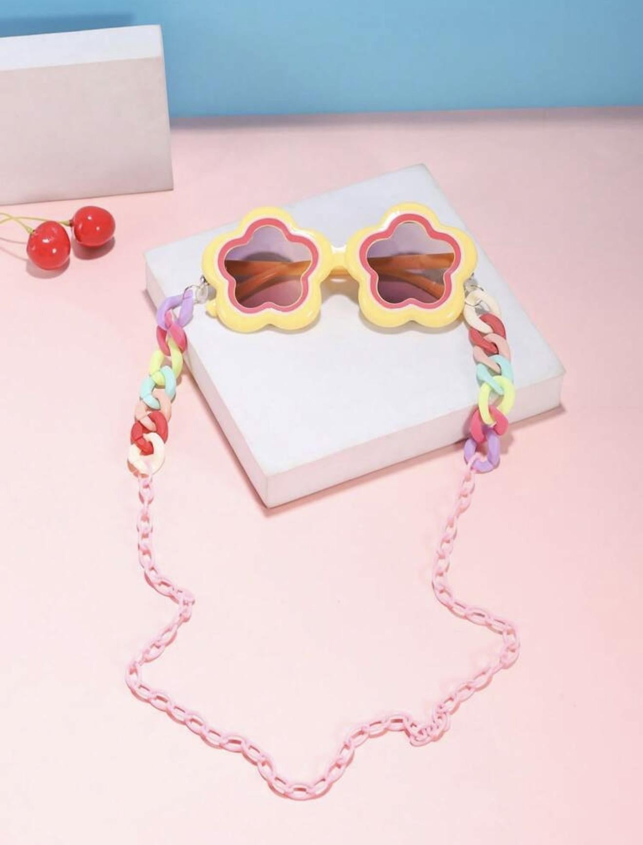 Multi Color Flower Shaped Sunglasses with Chain