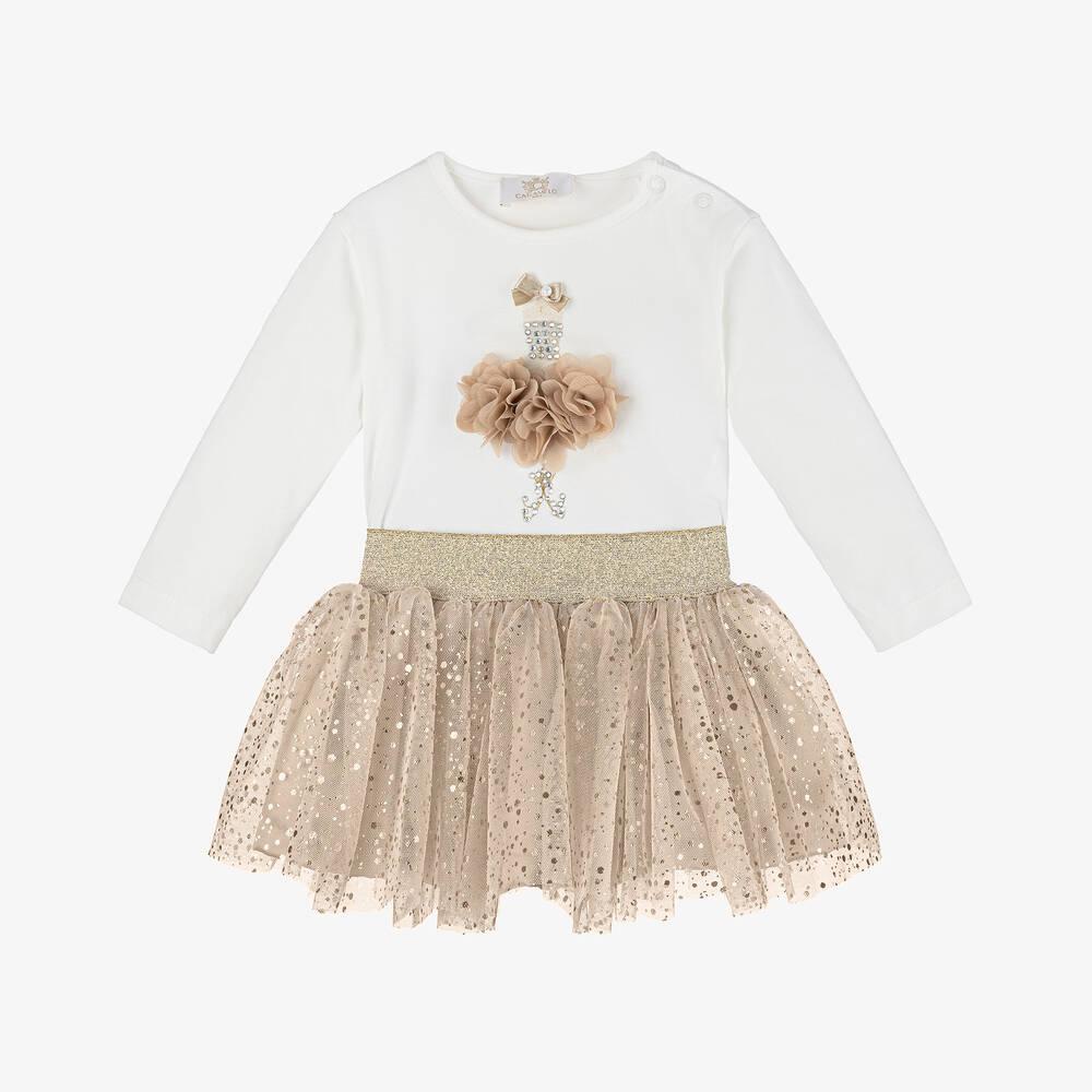 Baby Girls Beige Tutu Skirt Set