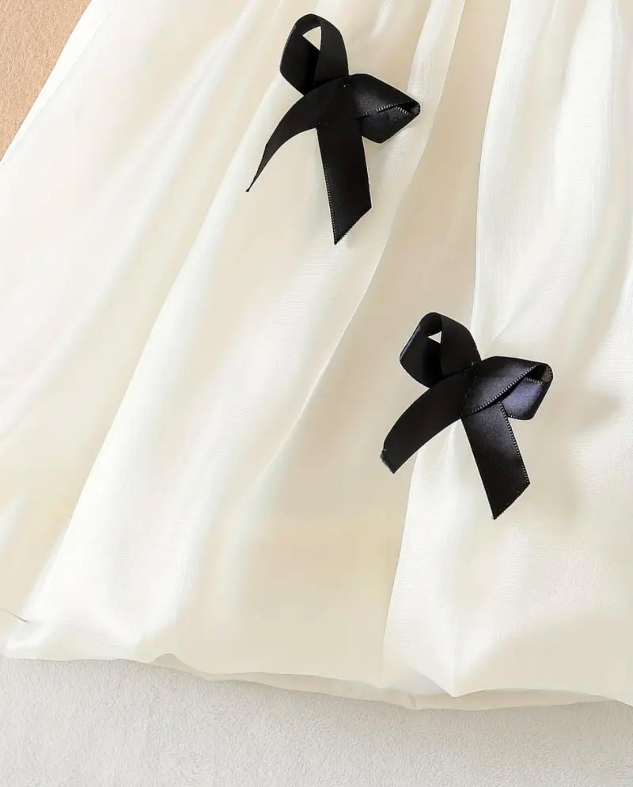 Girls Elegant Dress With Lace Straps and Ribbon Bows
