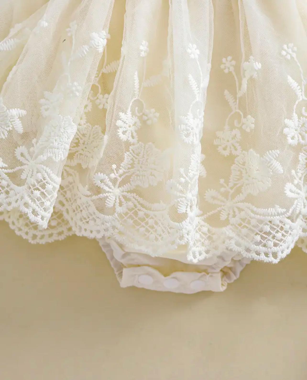 Baby Elegant Flower Embroidery Romper Dress with Headband