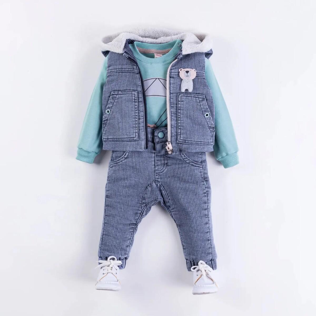 Minibombili Baby Boys 3-Piece Vest, Longsleeve Tshirt, and Pants