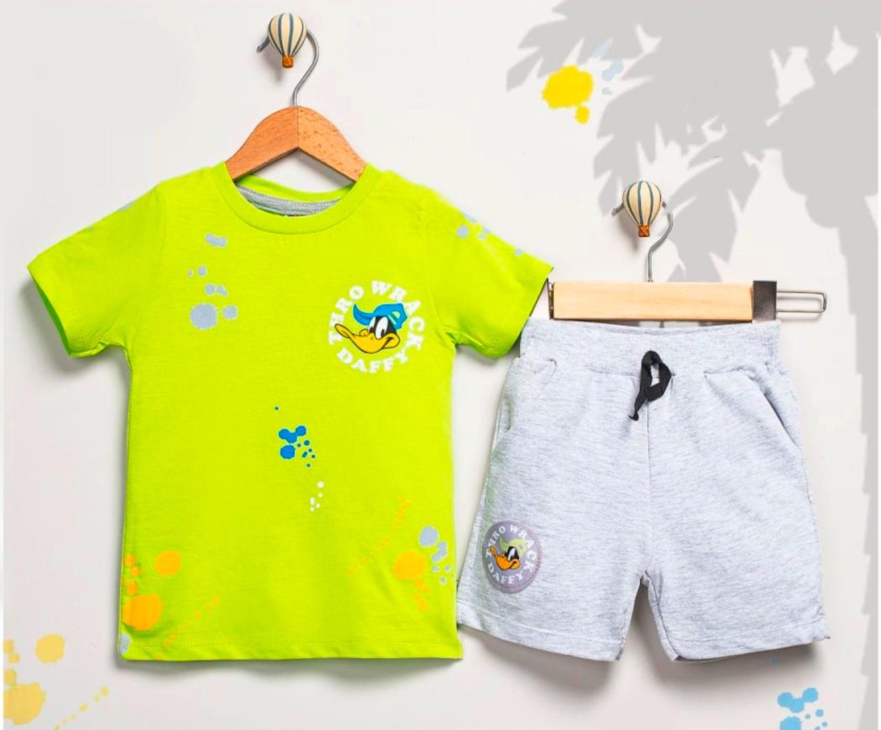 Boys Duffy Lime Neon Tshirt and Grey Shorts Set