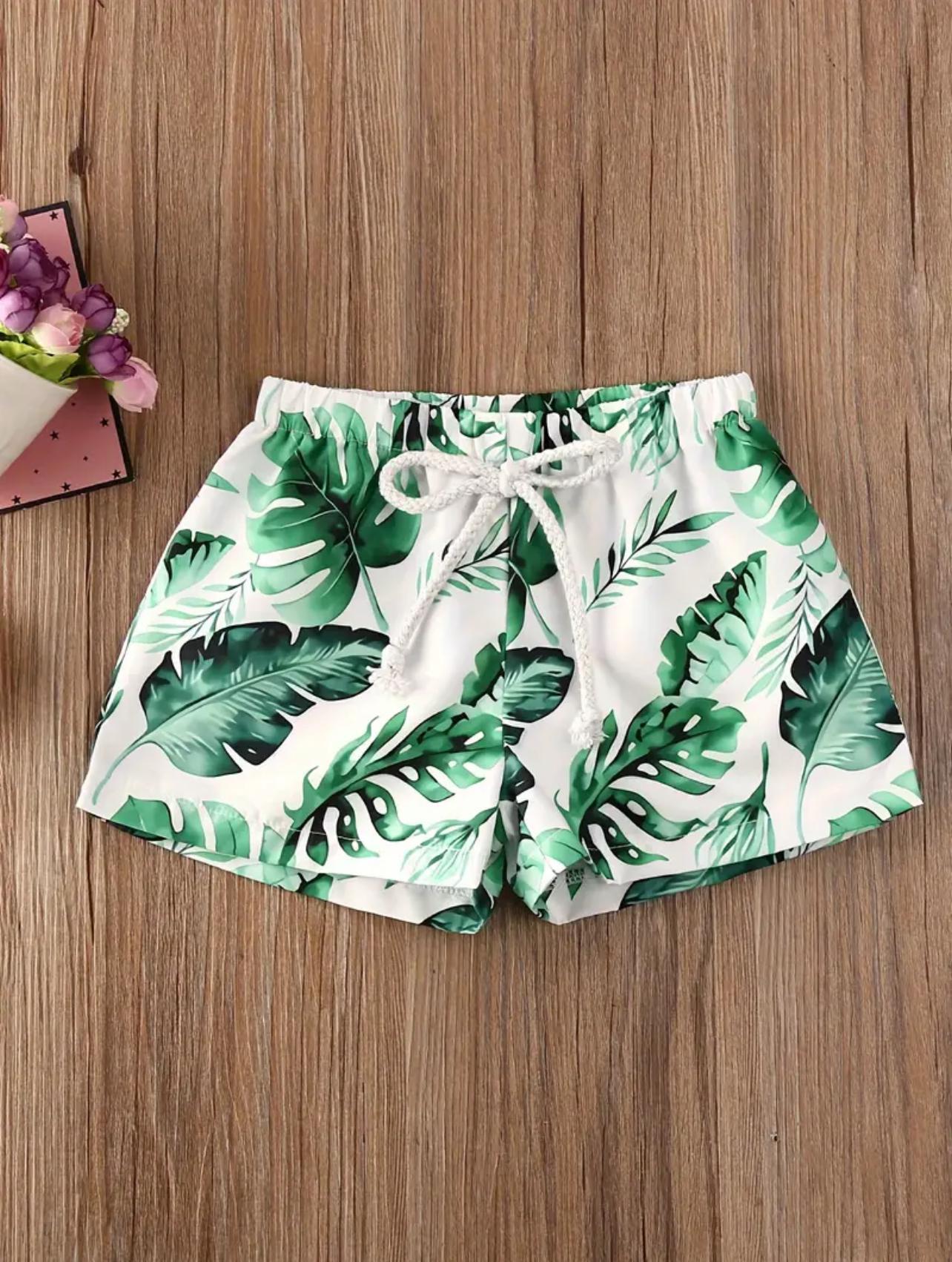 Boys Swim Shorts - Green Palm Leaves