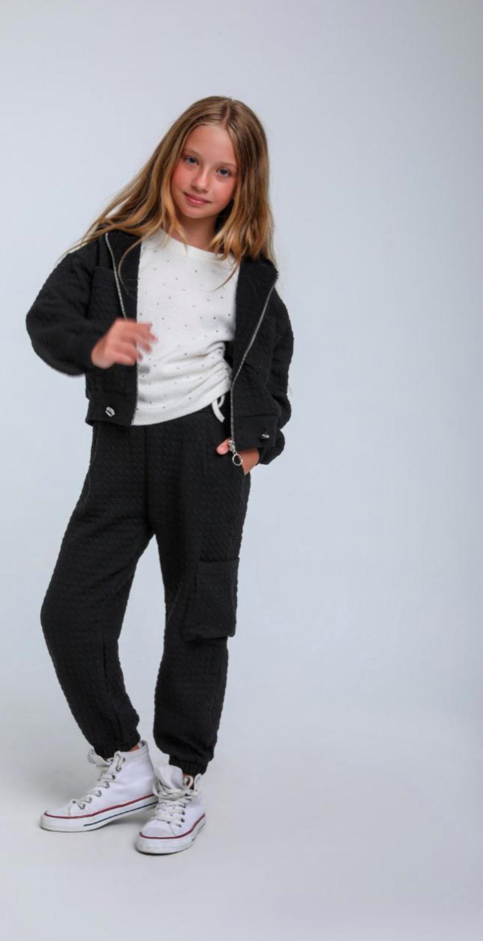 Girls Black 2 Piece Set Hooded Tracksuit