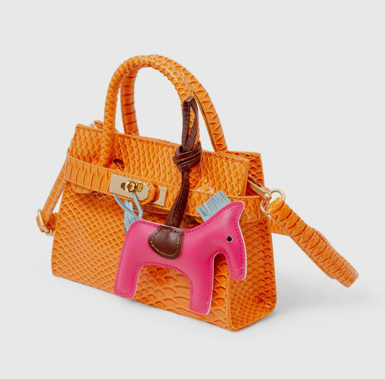 Vivid Crocodile Pony Handbag - Orange