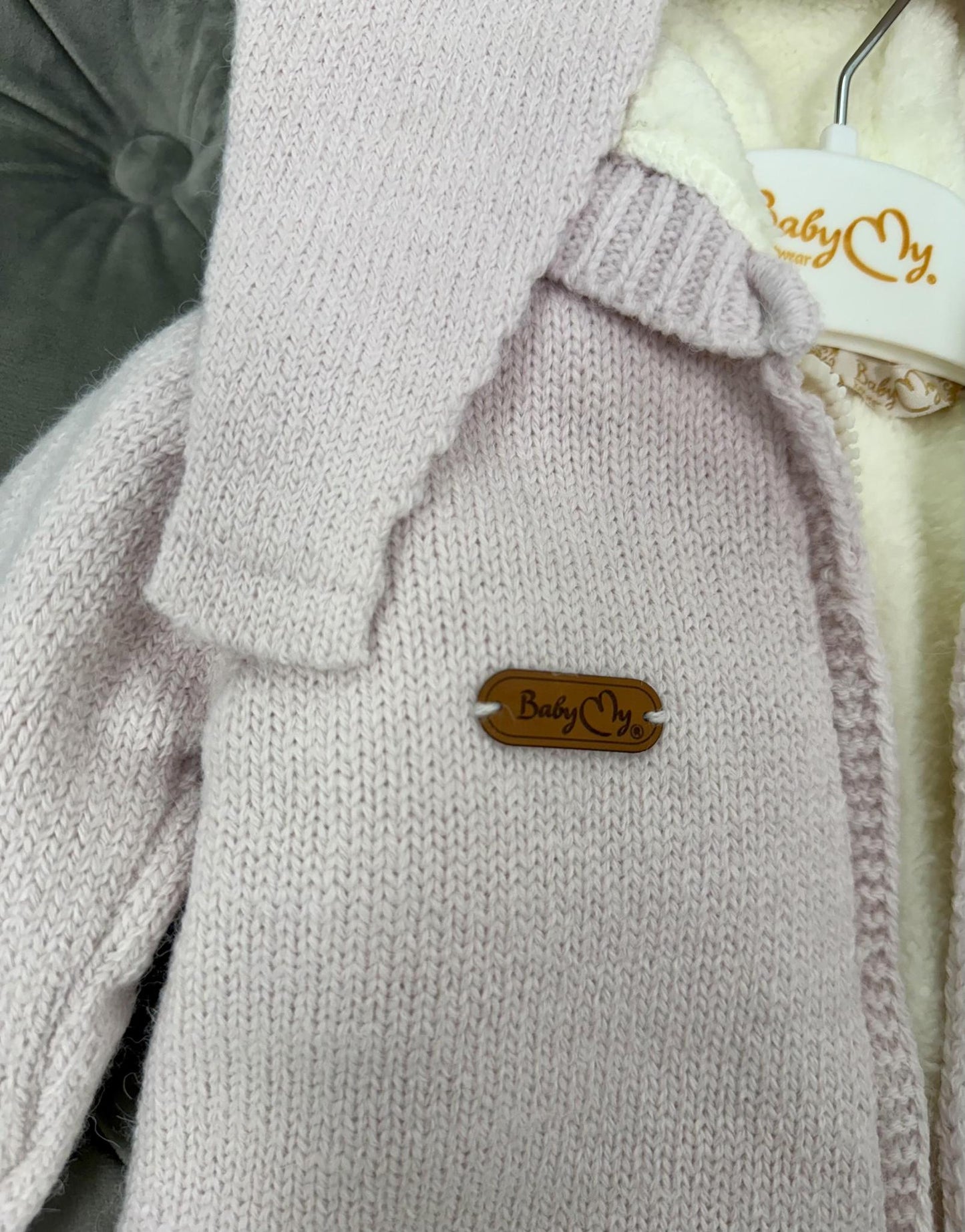 Babymy - Knit Bunny hooded romper zip up Pink