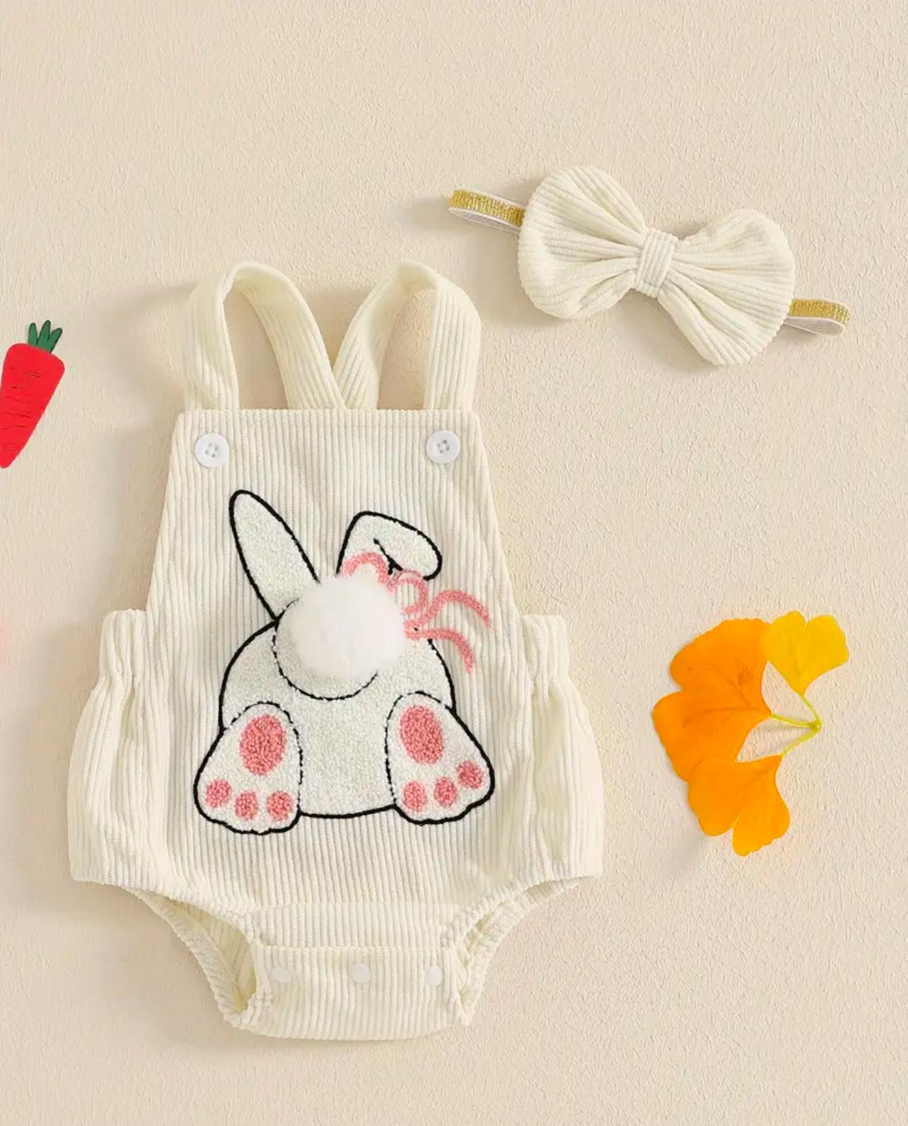 Baby Girl Ivory Bunny Romper with Headband