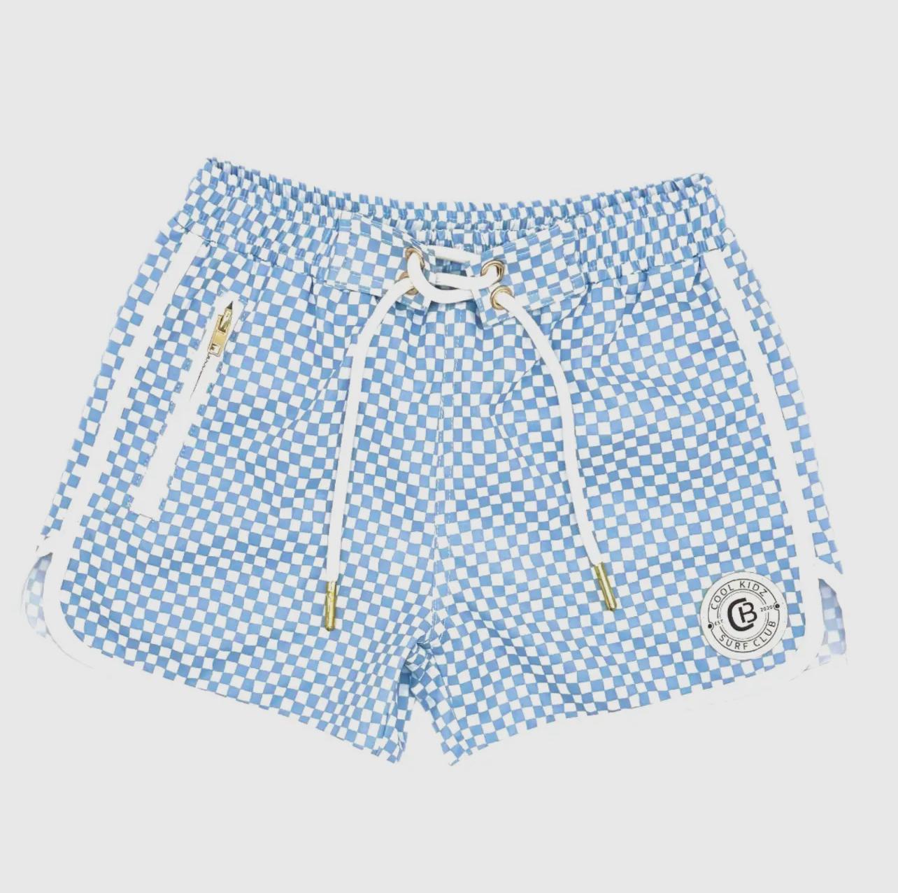 Blue Checker Surf Club Swim Trunks