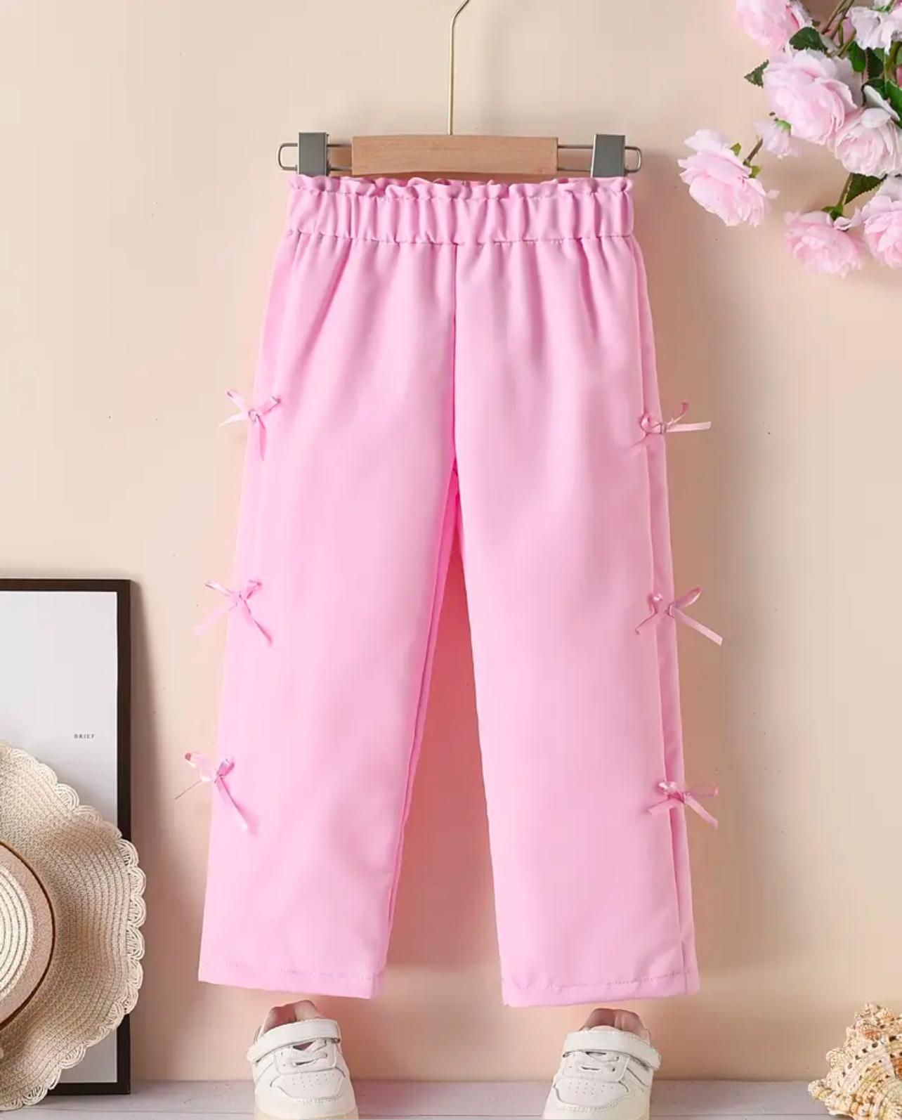 Satin Pink Bow Pants