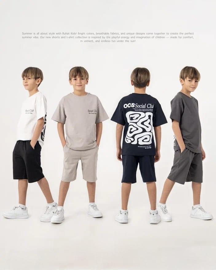 Boys White Tshirt Social Club with Black Shorts Set