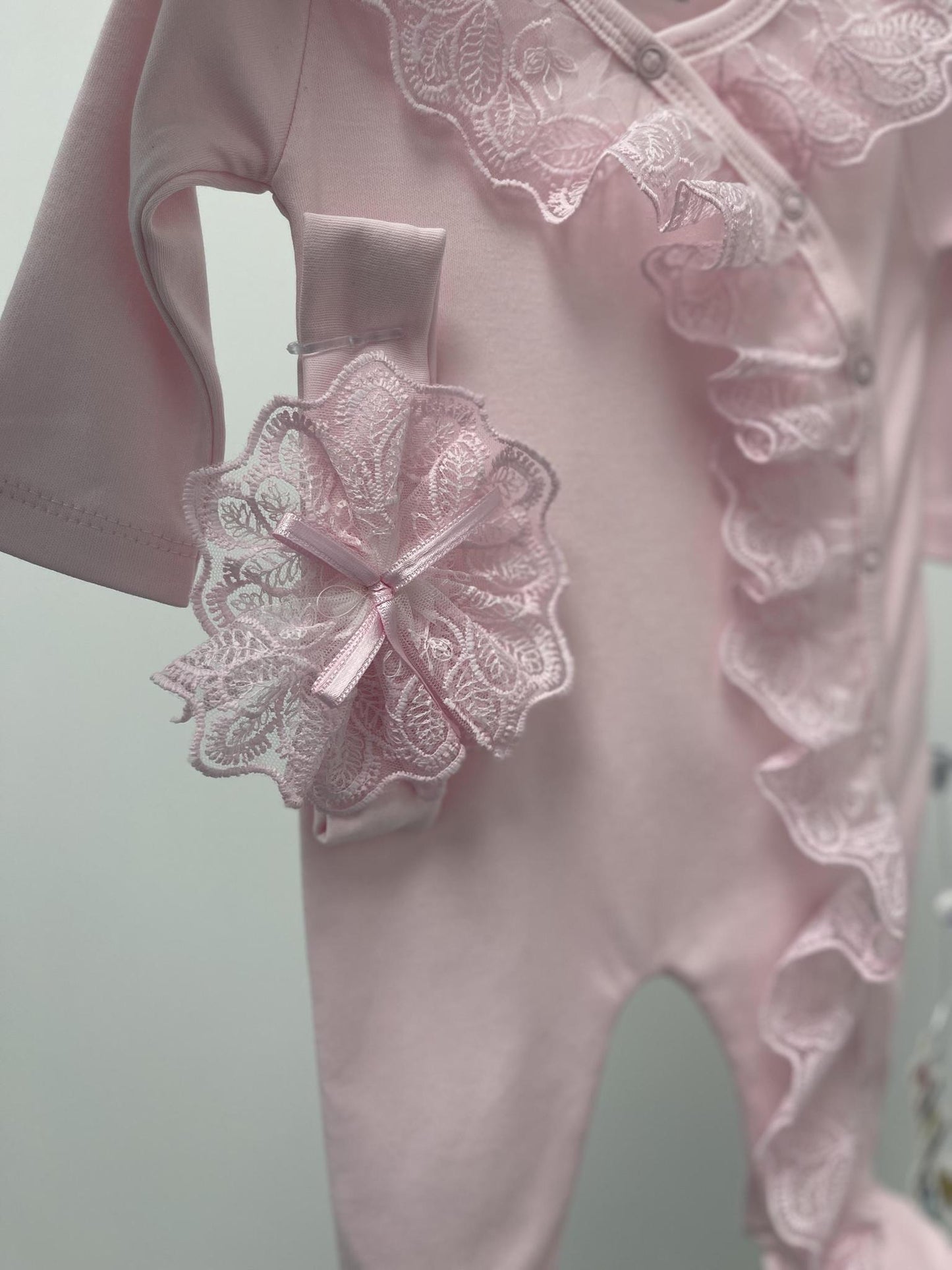 Baby Girl Pink Romper with Lace Headband
