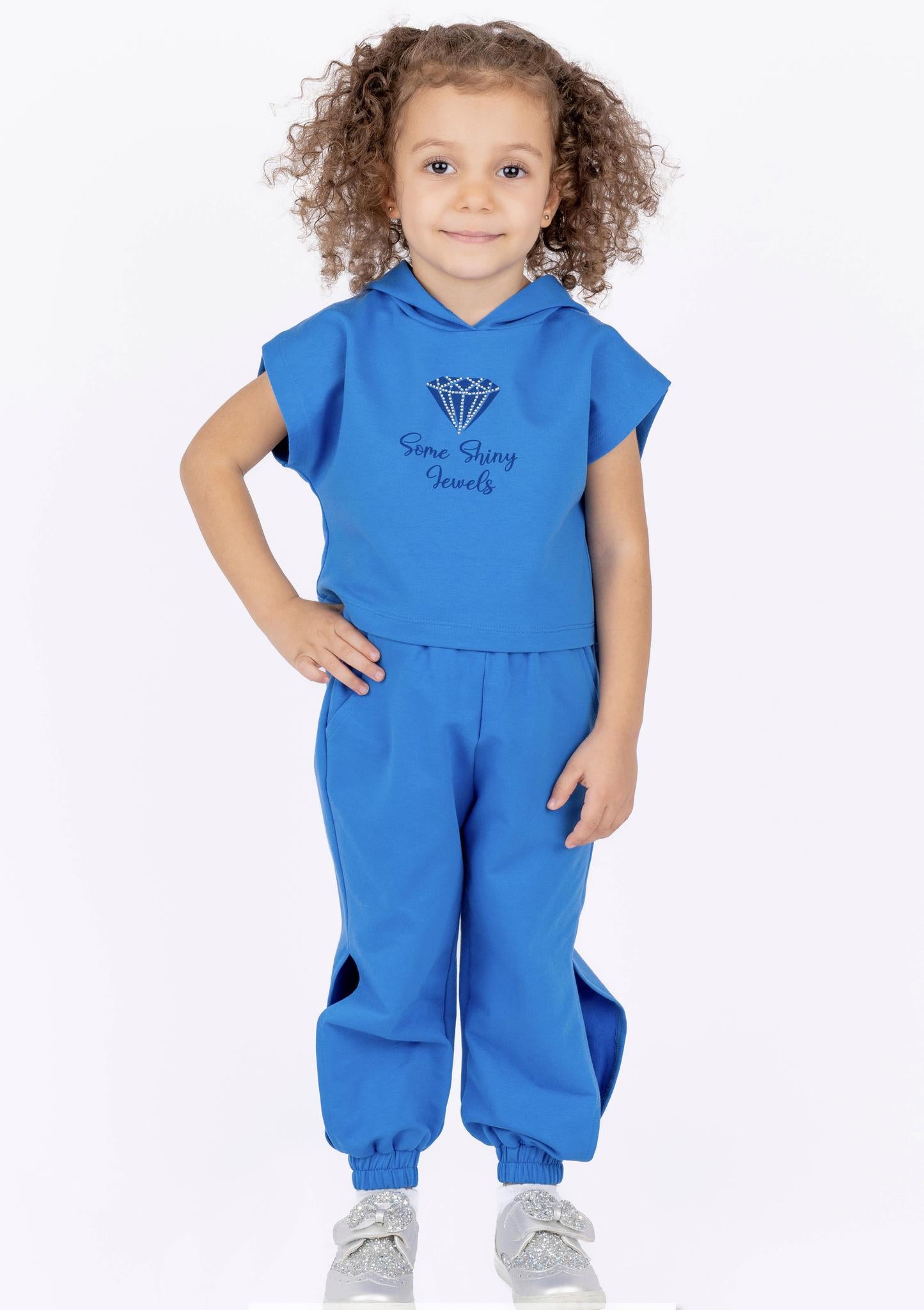 Girls Cotton Blue Joggers with slits