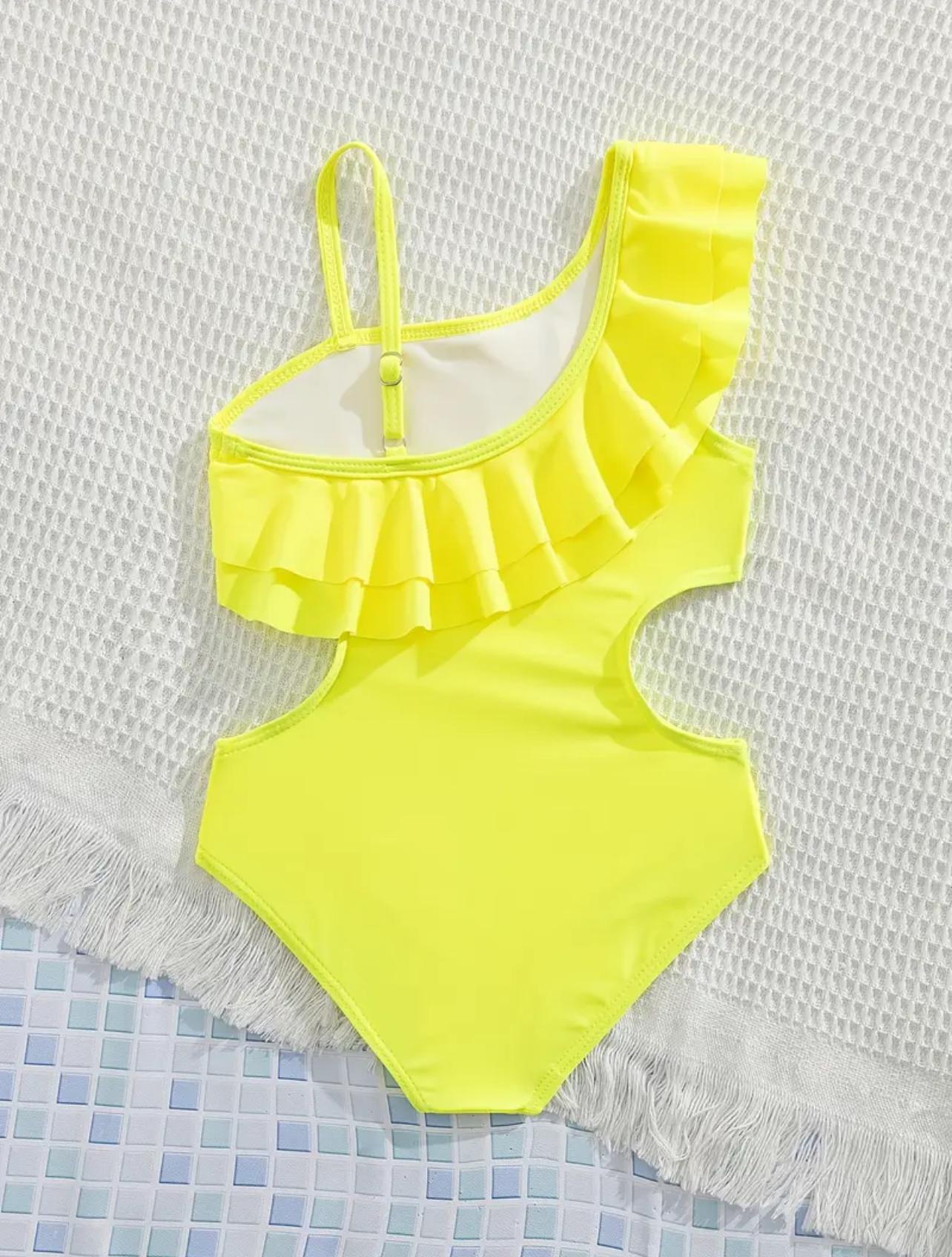 Girls Chic One Shoulder Ruffle Swimsuit