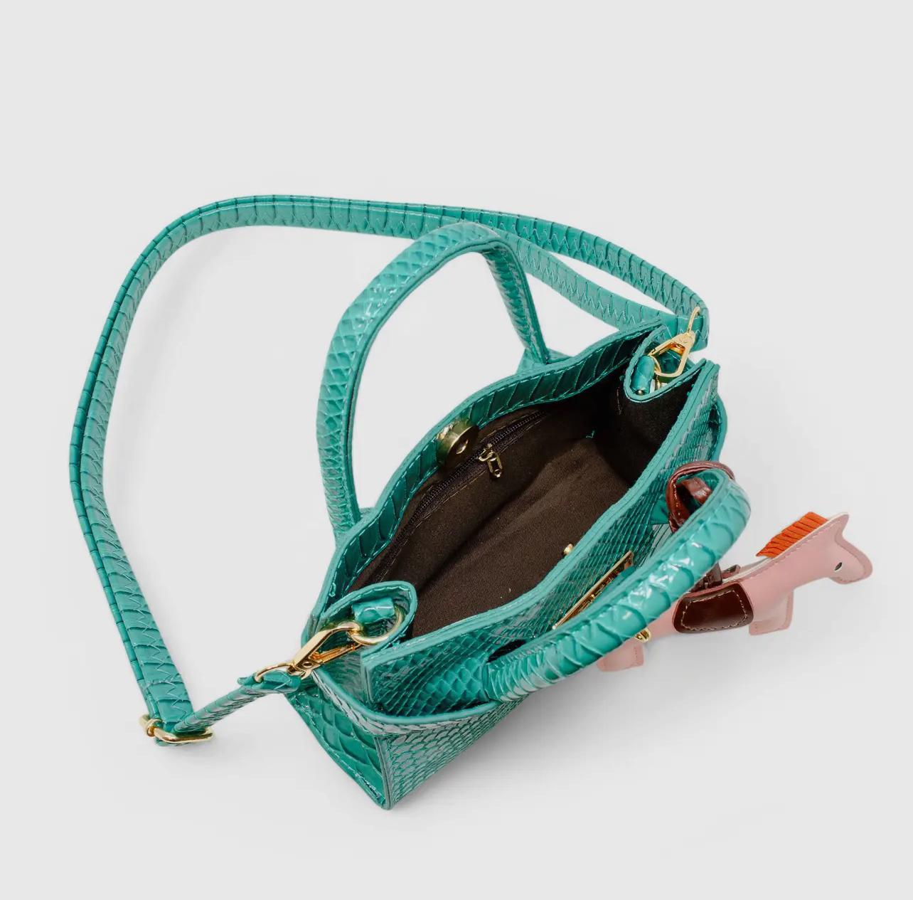 Vivid Crocodile Pony Handbag - Green