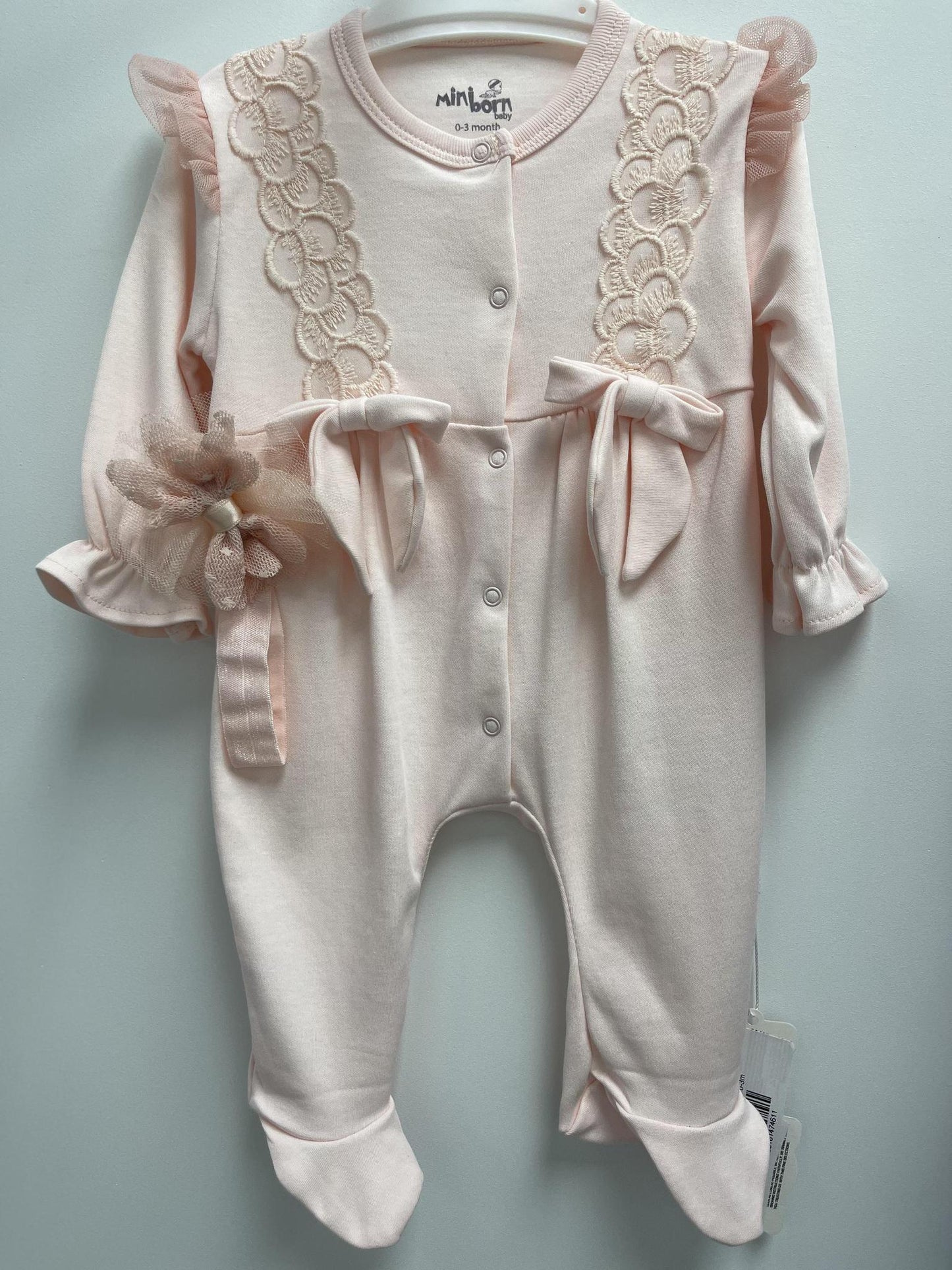 Baby Girl Pink Romper with Bows and Headband