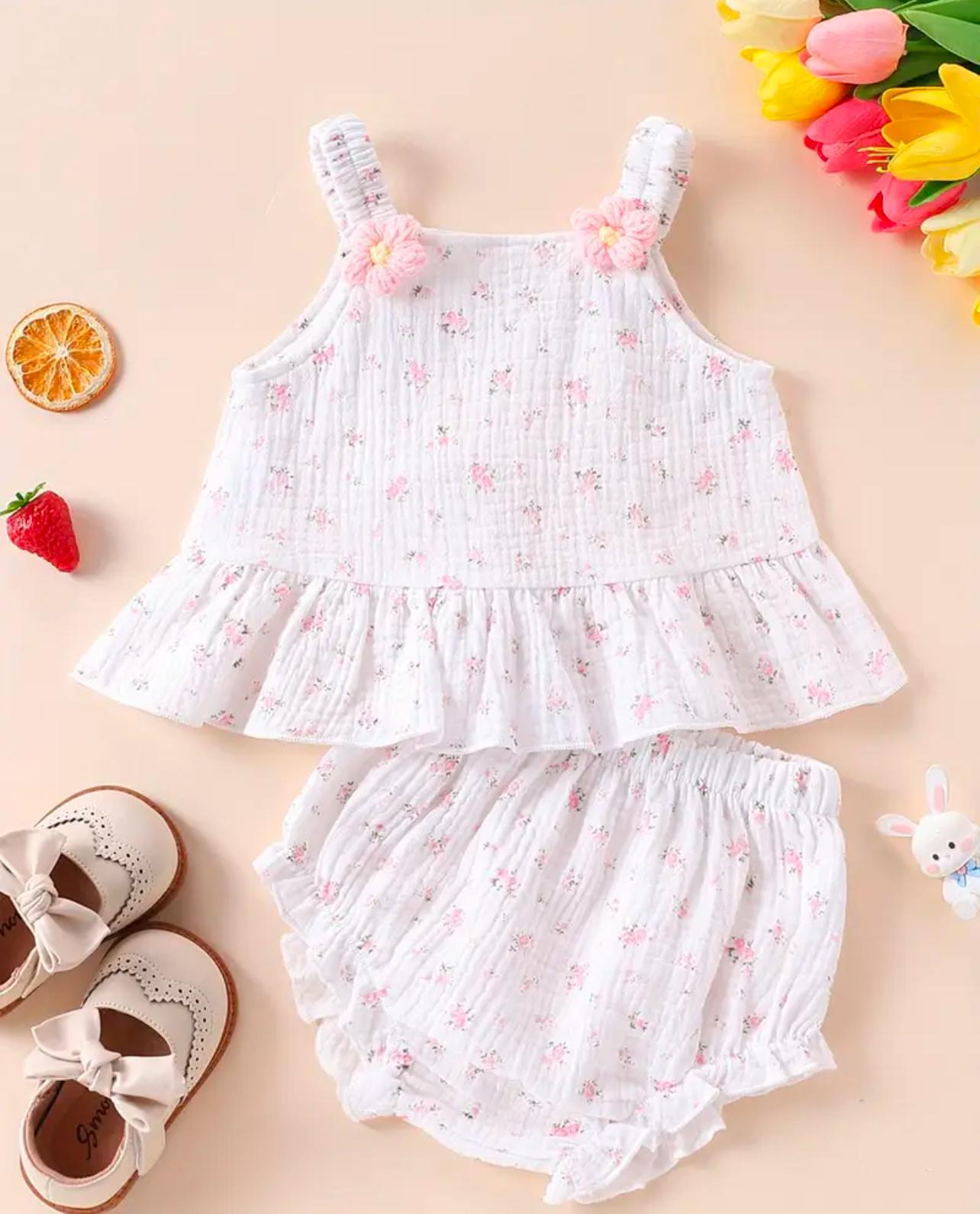 Baby Girls Muslin Flower Top and Shorts Set