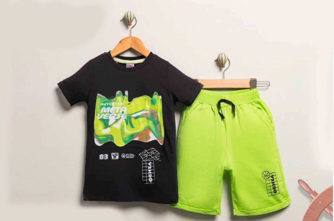 Boys Meta Black Tshirt with Neon Shorts