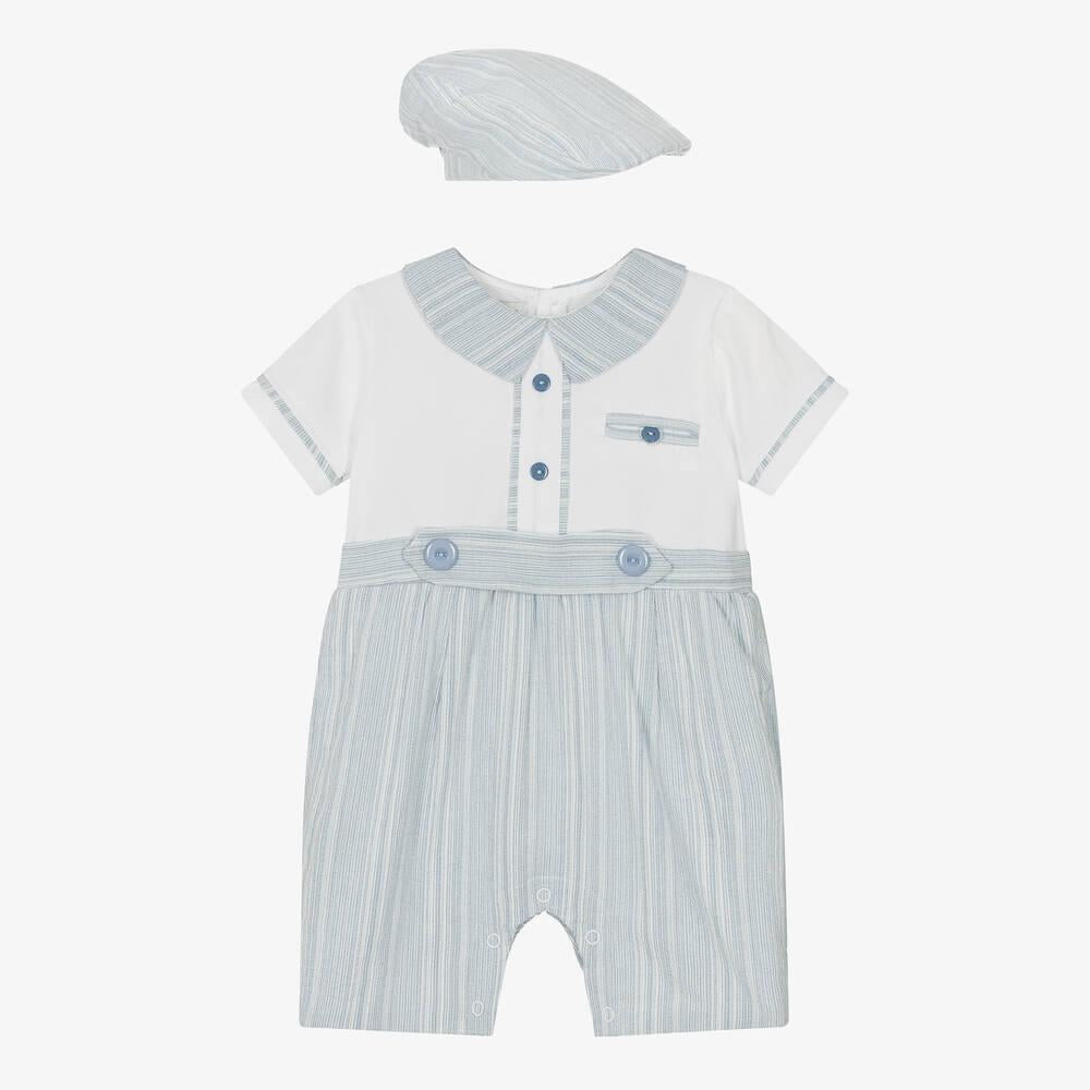 2 Piece Baby Blue Romper With Buttons Hat
