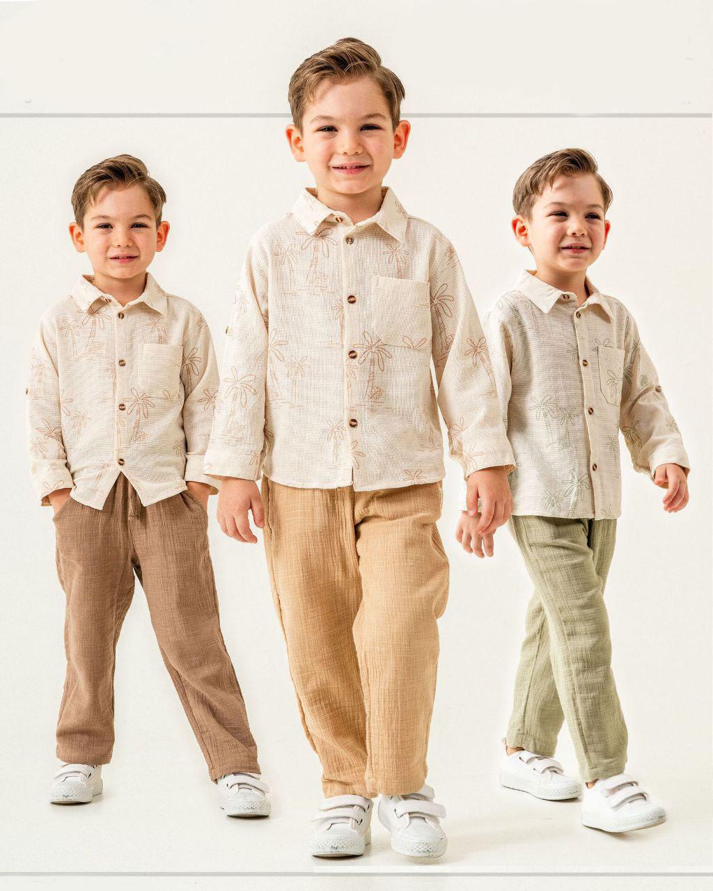 Premium Palm Khaki Muslin Shirt and Pants Set