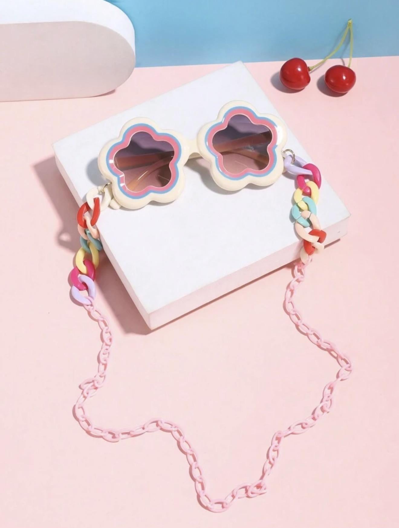 Multi Color Flower Shaped Sunglasses with Chain