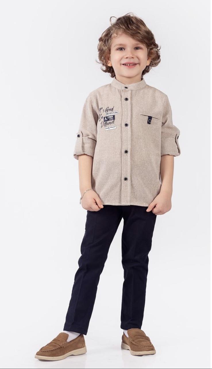 Lemon 2 Piece Linen Shirt Set with Navy Pants