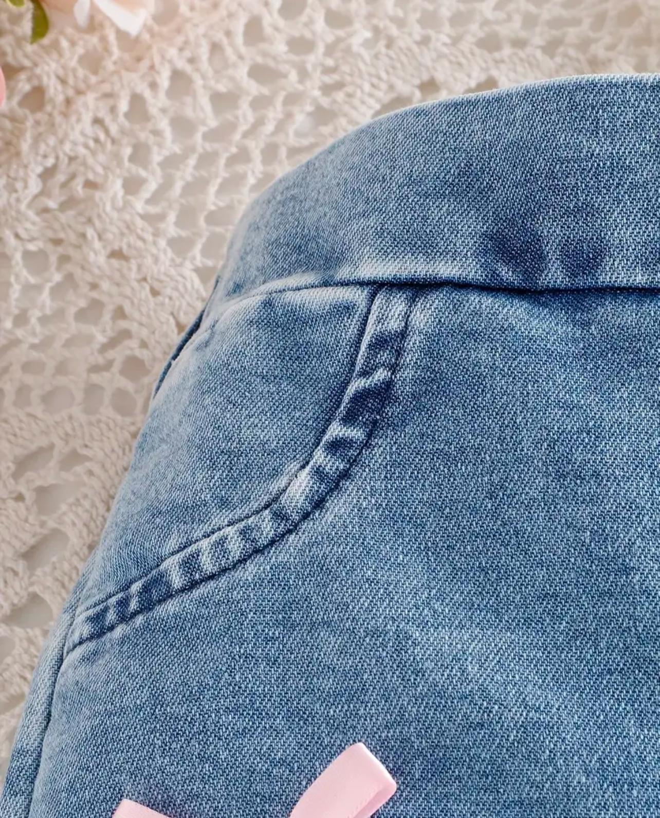 Thin Soft Denim Jeans with Bows