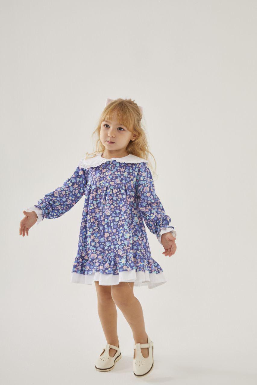 Cotton Dress Blue Flowers with Lilac Bow