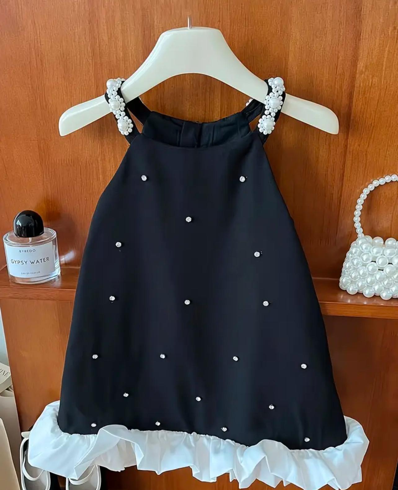 Elegant Girls Black and White Pearl Dress