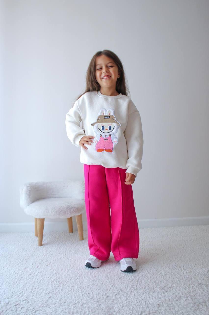 Labubu Fleece White Top with Fleece Hot Pink Sweatpants
