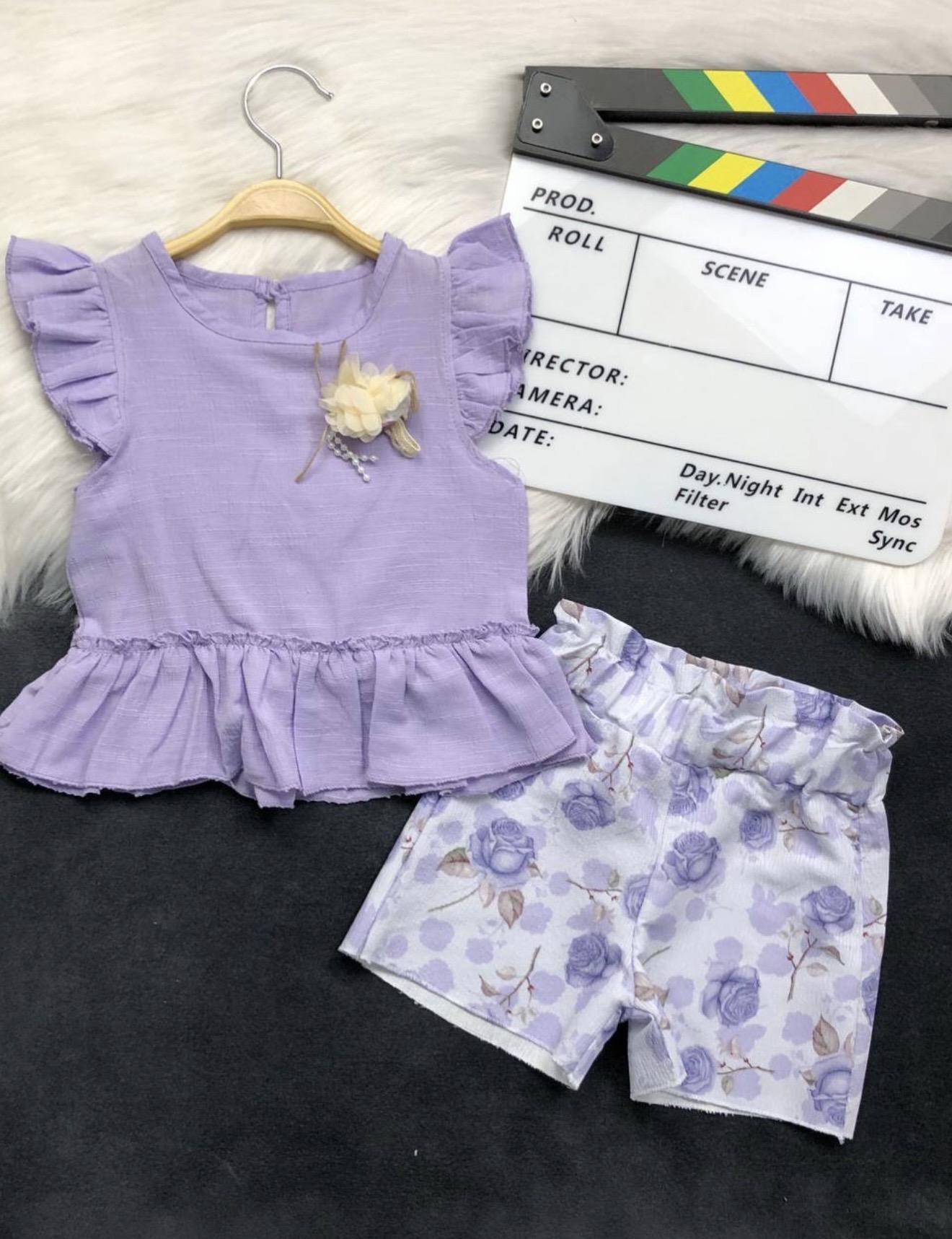 Baby Girl Lilac Top and Shorts Set