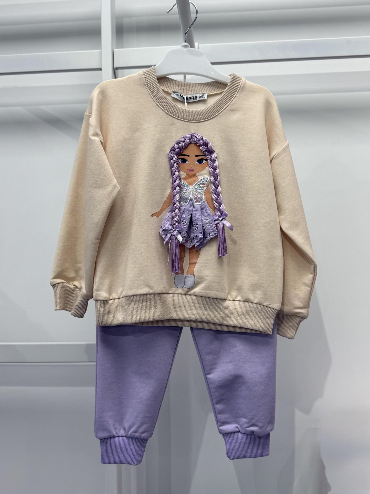 3D Miss Melinda Girl With Braids Sweatsuit - Purple