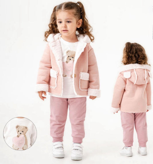 I love Bear Faux Fur Coat Set
