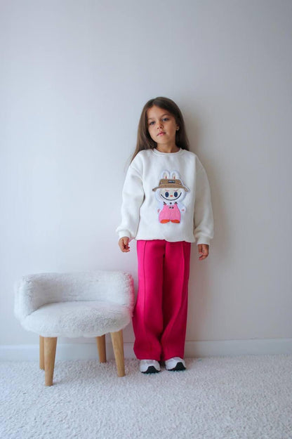 Labubu Fleece White Top with Fleece Hot Pink Sweatpants
