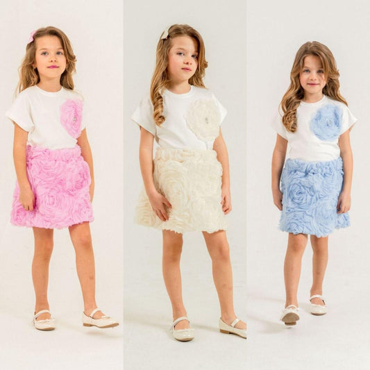 Elegant 3-D Pink Flower Top & Skirt Set