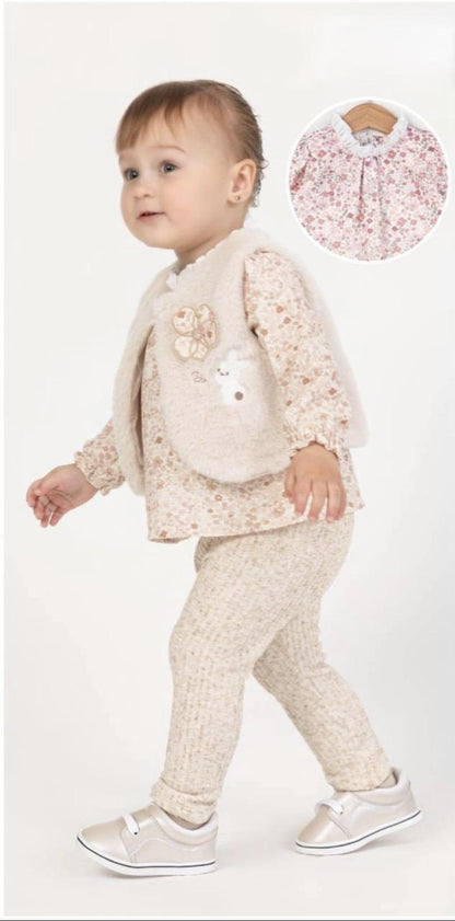 Baby Girl - 3 Piece Set Vest and Linen Top with Leggings