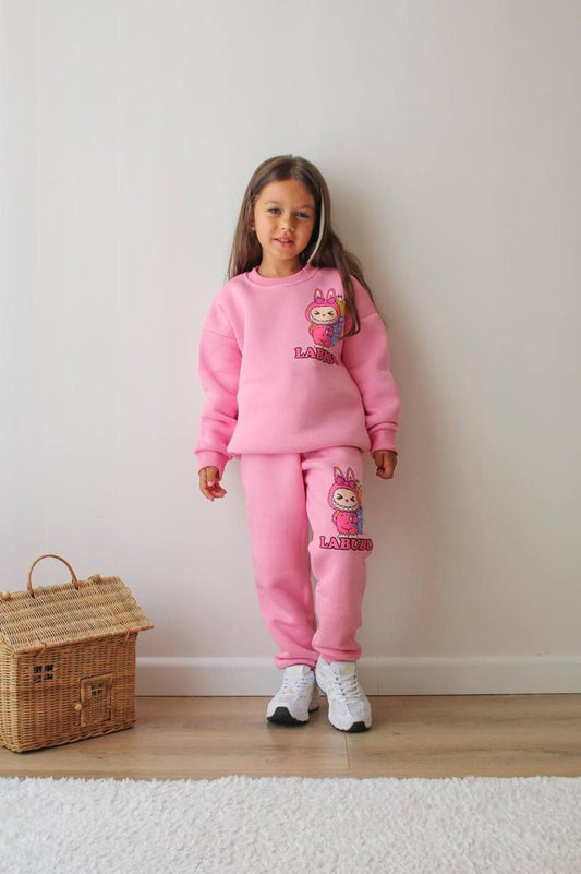 Pink Fleece Labubu Tracksuit