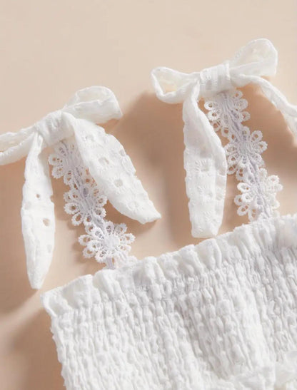 White Infant Baby Girls Romper Dress with Lace Bow