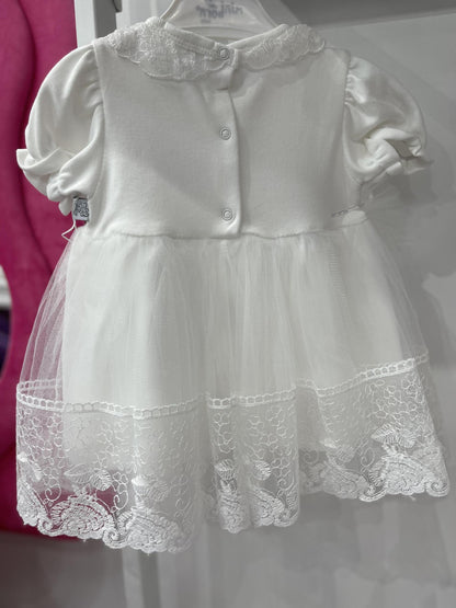 Baby White Lace Dress Short Sleeve with Headband