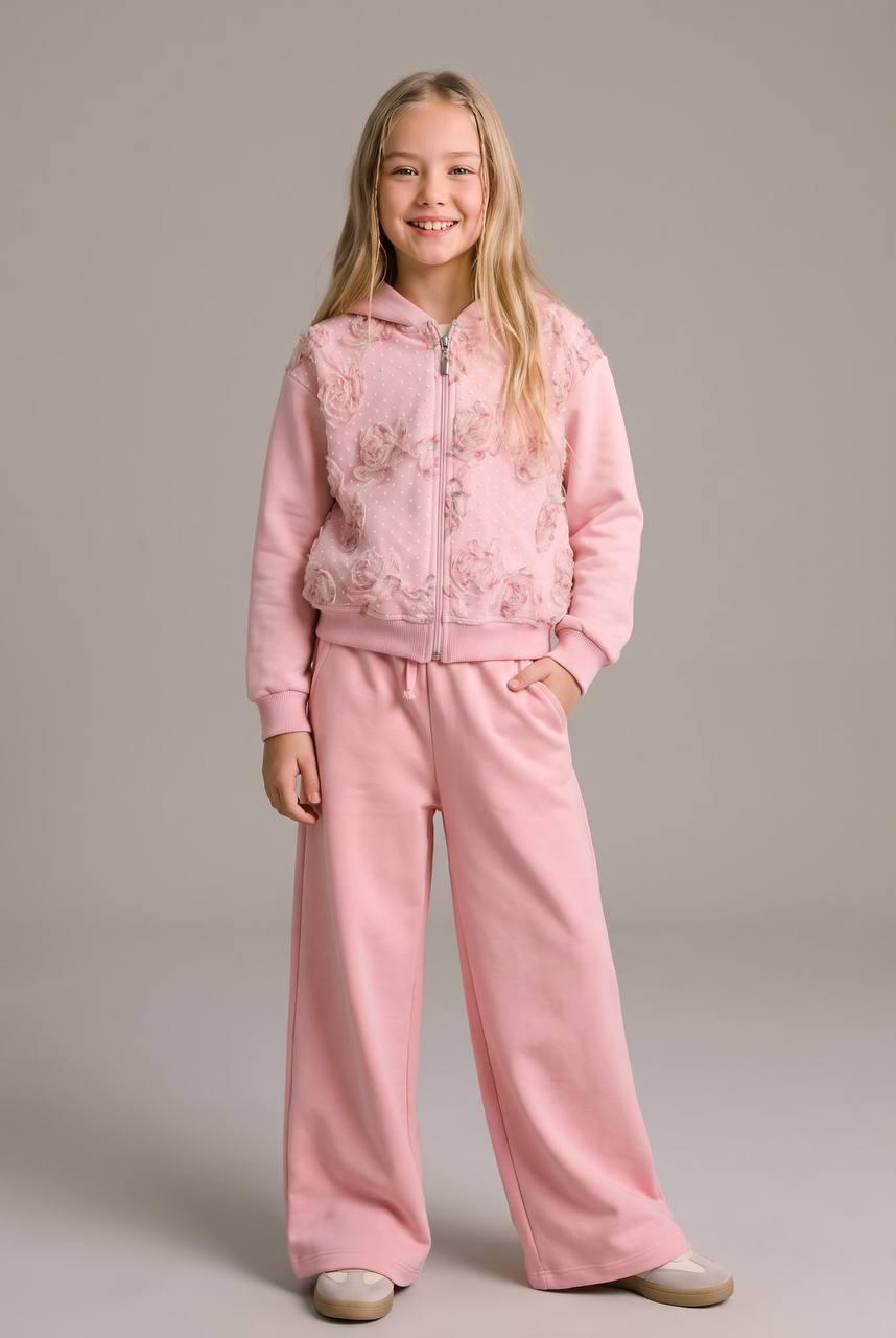 Pink Roses - Zip Up Hoodie Set with Pants