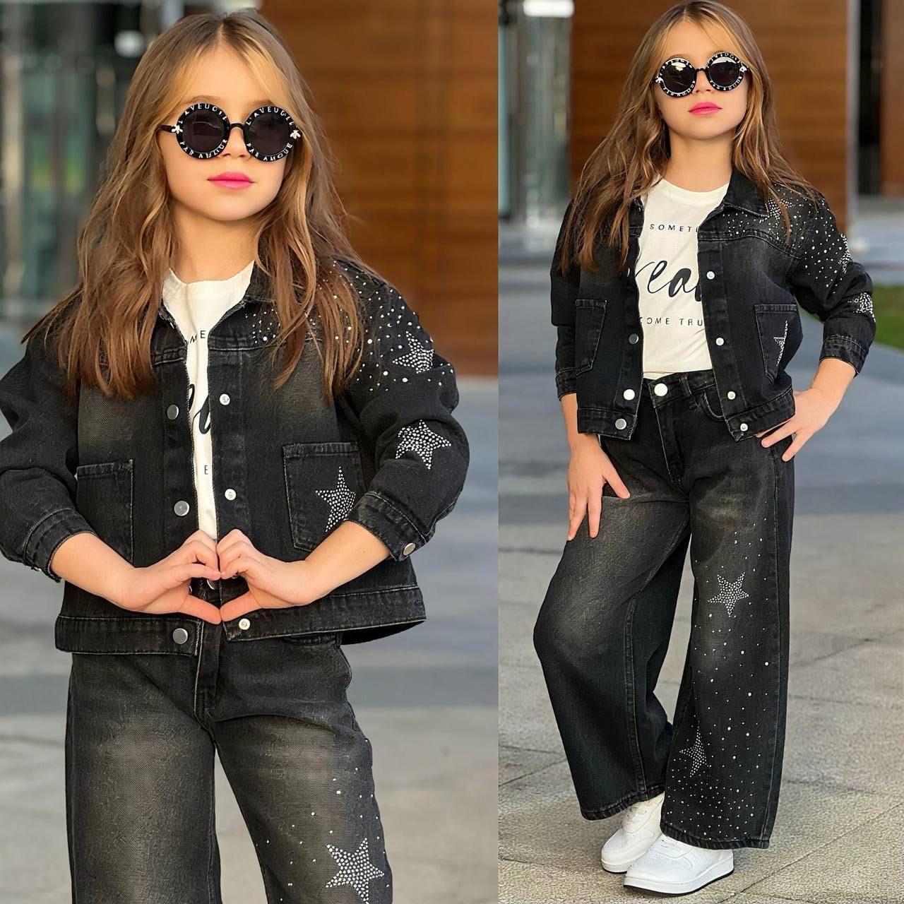 Black Jean Jacket, Jeans Star and Tshirt set