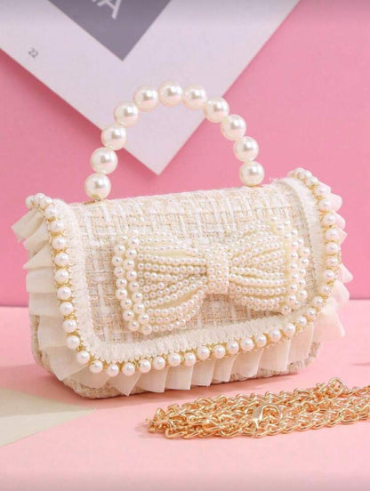 Pearl Bow Ruffle Handbag