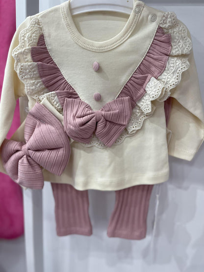 Baby Girls Set Top with Pants and Bow Moneglia