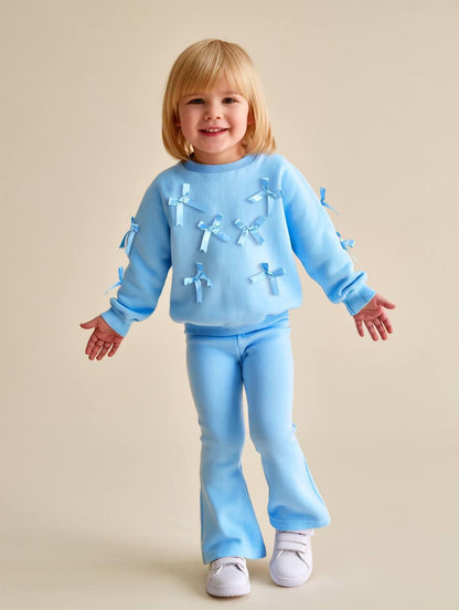 Girls Blue Bow Ribbon Tracksuit with leggings