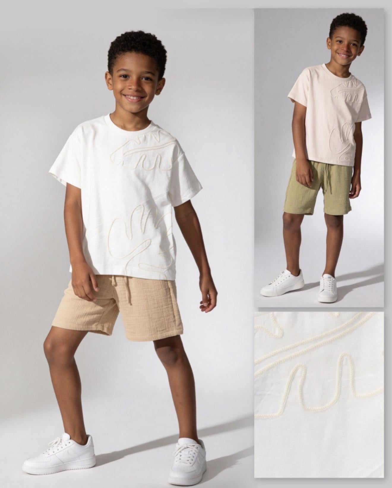 Boy White Tshirt with Beige Shorts Set