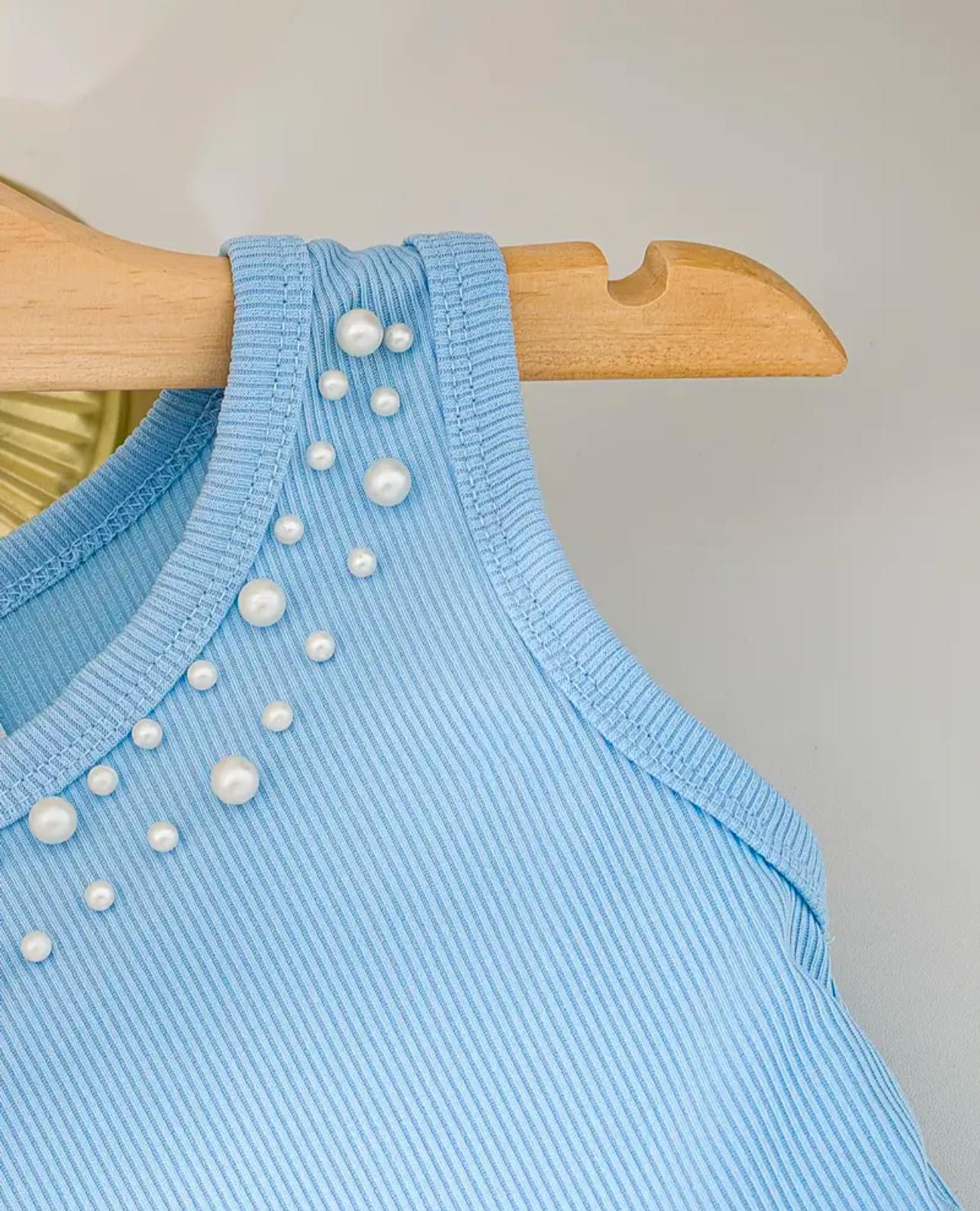 Elegant Girls Sleeveless Dress with Pearls