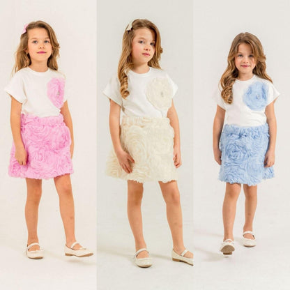 Elegant 3-D Pink Flower Top & Skirt Set