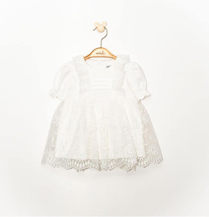 Baby White Flower Lace Dress Short Sleeve with Headband