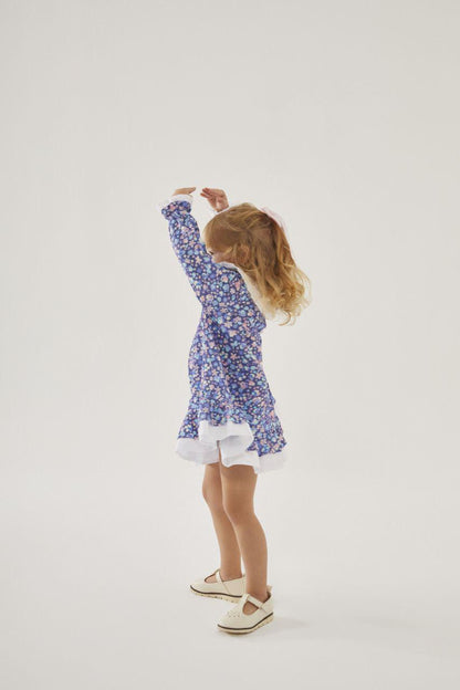 Cotton Dress Blue Flowers with Lilac Bow