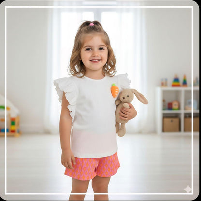 Girls Top with Carrot Detail and Shorts Set