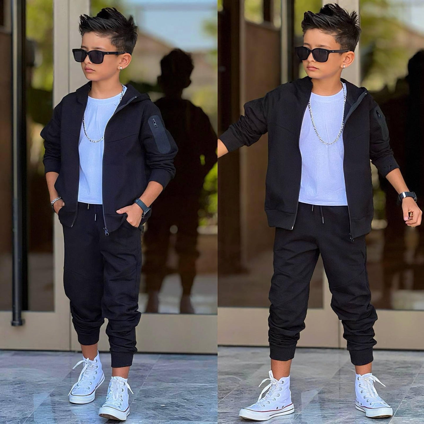 Boy 3 Piece Bam Bam - Black Zip Up Hoodie Set